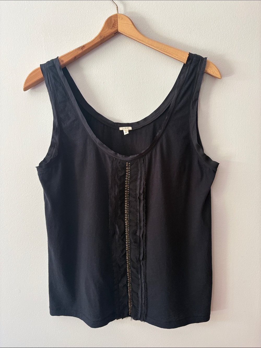 J Crew Beaded Silk Ruffle Tank Black Size Large
